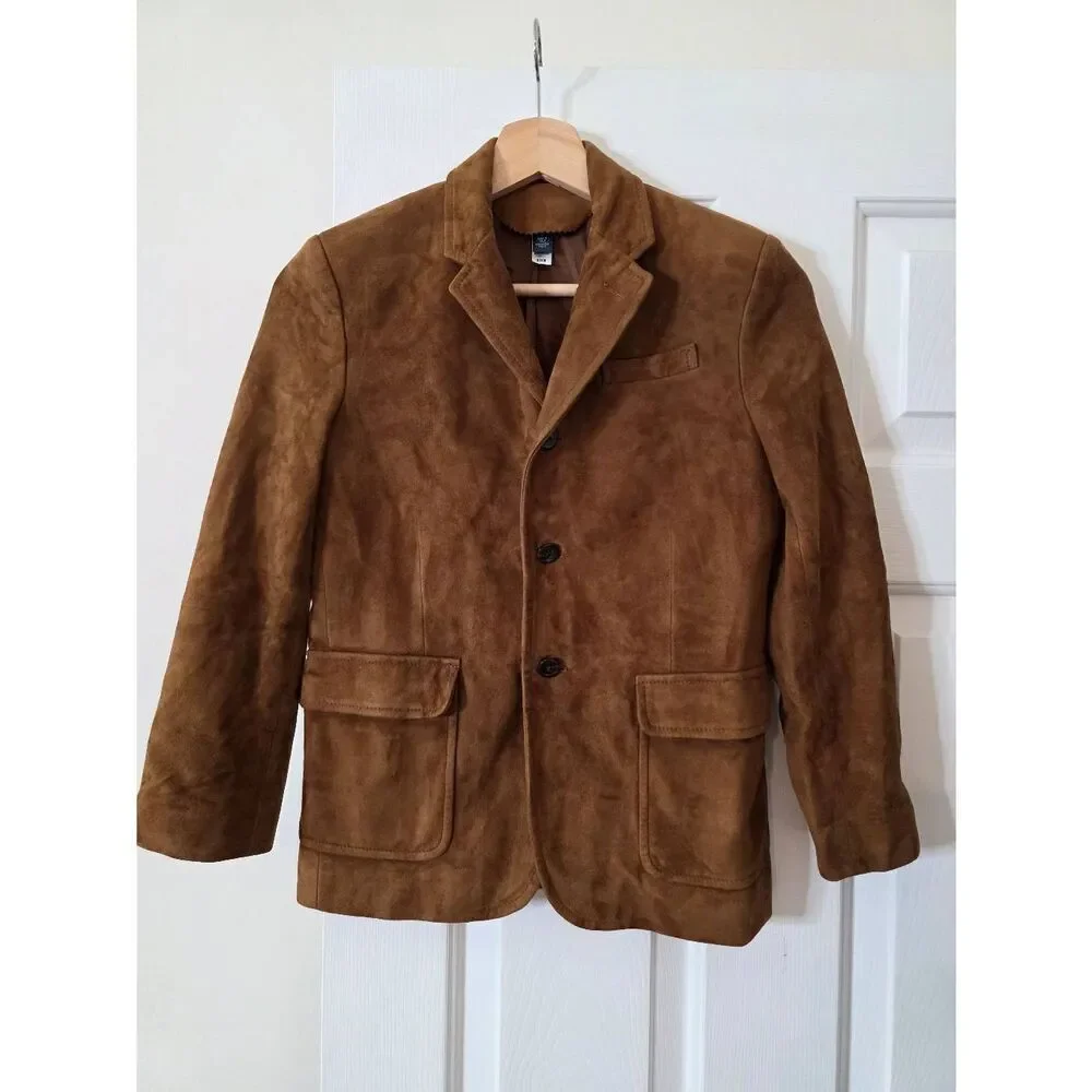 Vintage Polo Ralph Lauren Kids Size 10 Brown Lamb Suede Jacket Made in Italy
